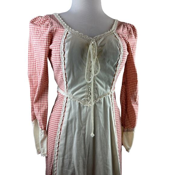 Vintage Gunne Sax Jessica Mcclintock Prairie Boho Corset Dress Checkered Red - Picture 3 of 12